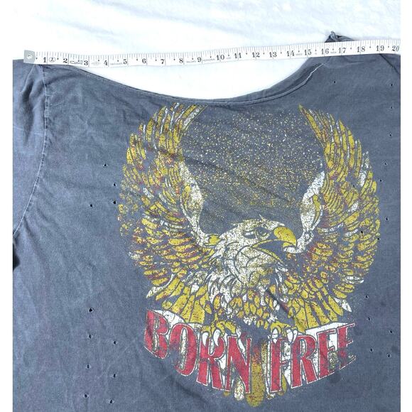 Born Free Distressed Eagle Graphic Cropped Tee Gray oversized - Picture 4 of 6